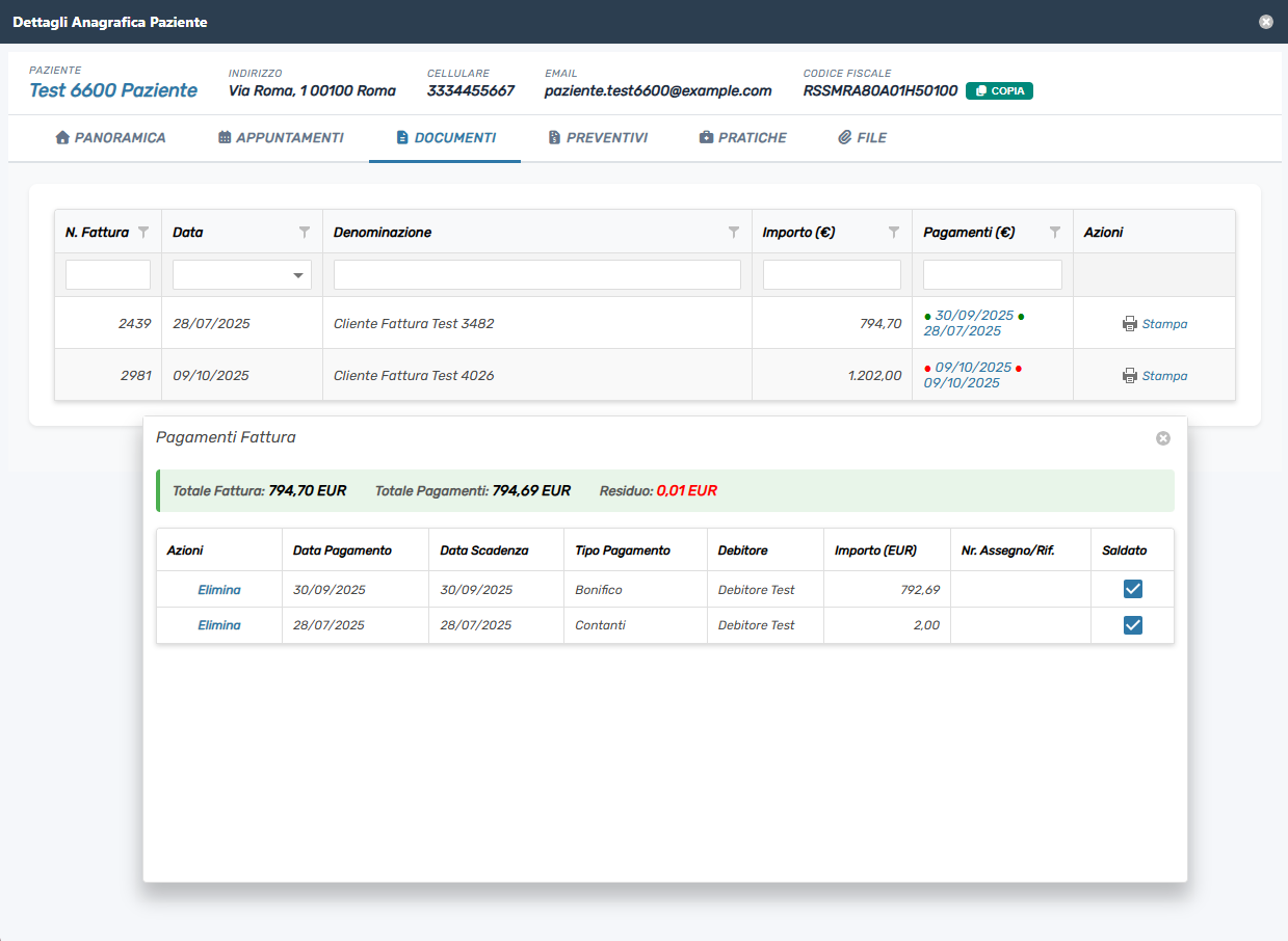Gestione fatture e pagamenti paziente