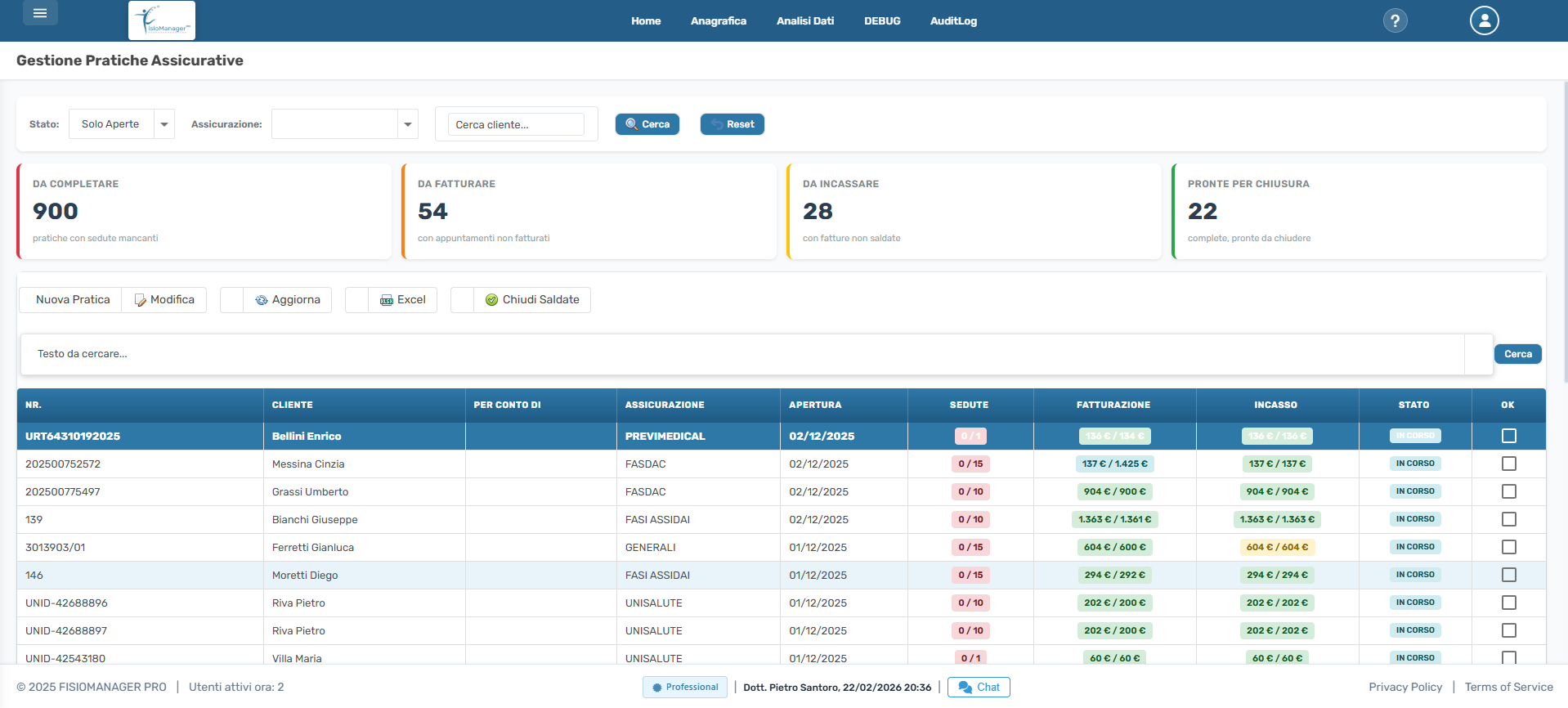 Gestione pratiche assicurative con KPI e stati avanzamento